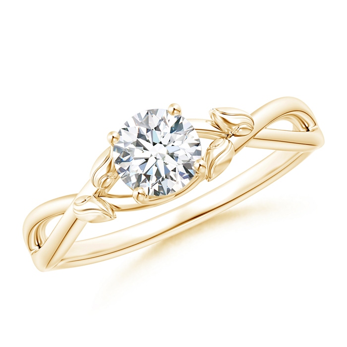 5.1mm GHVS Solitaire Diamond Leaf and Vine Engagement Ring  in Yellow Gold 