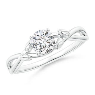 5.1mm HSI2 Solitaire Diamond Leaf and Vine Engagement Ring  in 18K White Gold