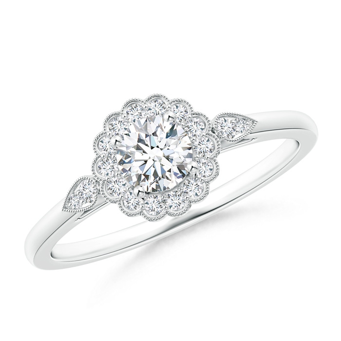 4.5mm GHVS Scalloped-Edge Diamond Floral Halo Engagement Ring in P950 Platinum