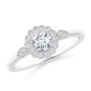 4.5mm GHVS Scalloped-Edge Diamond Floral Halo Engagement Ring in White Gold
