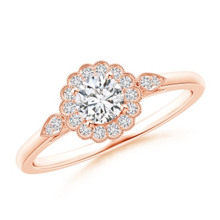 4.5mm HSI2 Scalloped-Edge Diamond Floral Halo Engagement Ring in 18K Rose Gold