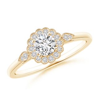 4.5mm HSI2 Scalloped-Edge Diamond Floral Halo Engagement Ring in Yellow Gold