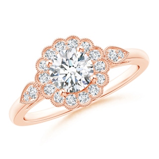 5.6mm GHVS Scalloped-Edge Diamond Floral Halo Engagement Ring in 18K Rose Gold