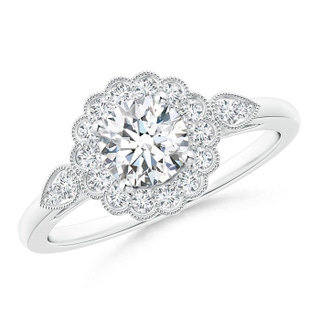 5.6mm GHVS Scalloped-Edge Diamond Floral Halo Engagement Ring in P950 Platinum