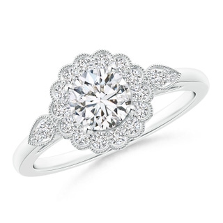 5.6mm HSI2 Scalloped-Edge Diamond Floral Halo Engagement Ring in P950 Platinum