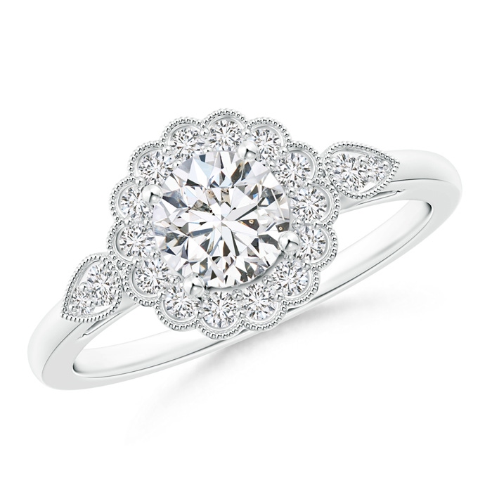 5.6mm HSI2 Scalloped-Edge Diamond Floral Halo Engagement Ring in White Gold 