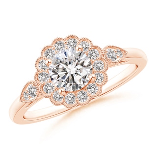5.6mm II1 Scalloped-Edge Diamond Floral Halo Engagement Ring in Rose Gold