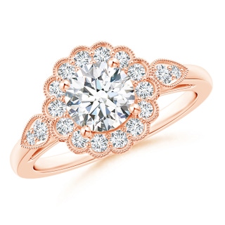 6.2mm GHVS Scalloped-Edge Diamond Floral Halo Engagement Ring in 18K Rose Gold