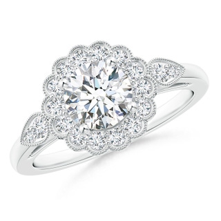 6.2mm GHVS Scalloped-Edge Diamond Floral Halo Engagement Ring in P950 Platinum