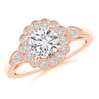 6.2mm HSI2 Scalloped-Edge Diamond Floral Halo Engagement Ring in 18K Rose Gold