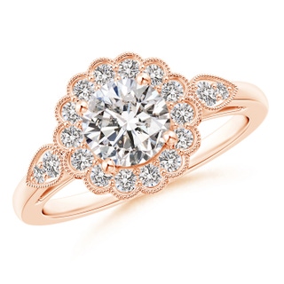 6.2mm II1 Scalloped-Edge Diamond Floral Halo Engagement Ring in Rose Gold