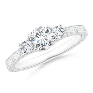 5.2mm GHVS Vintage Style Diamond Three Stone Trellis Engagement Ring in 9K White Gold