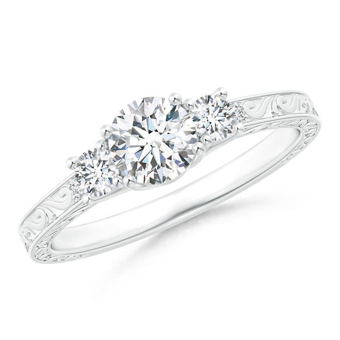 5.2mm GHVS Vintage Style Diamond Three Stone Trellis Engagement Ring in P950 Platinum 