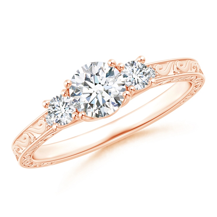 5.2mm GHVS Vintage Style Diamond Three Stone Trellis Engagement Ring in Rose Gold 