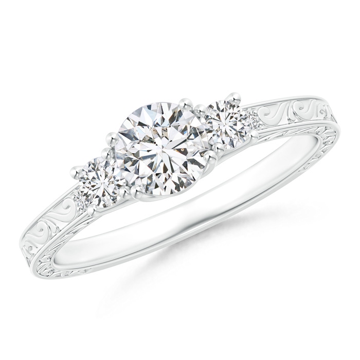 5.2mm HSI2 Vintage Style Diamond Three Stone Trellis Engagement Ring in White Gold