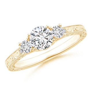 5.2mm HSI2 Vintage Style Diamond Three Stone Trellis Engagement Ring in Yellow Gold