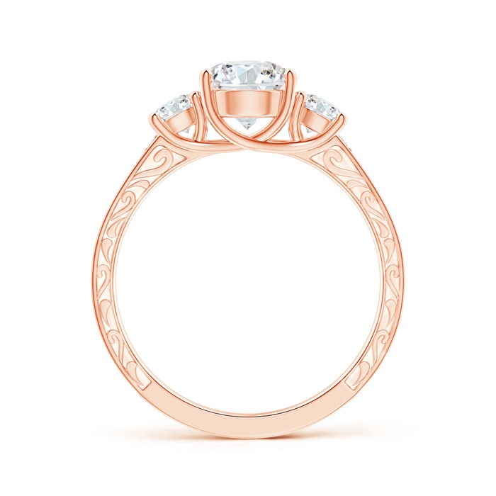 6.4mm GHVS Vintage Style Diamond Three Stone Trellis Engagement Ring in 18K Rose Gold side-1