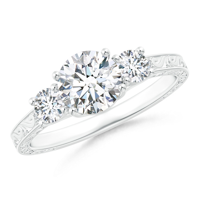 6.4mm GHVS Vintage Style Diamond Three Stone Trellis Engagement Ring in P950 Platinum 