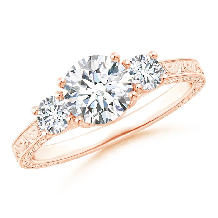 6.4mm GHVS Vintage Style Diamond Three Stone Trellis Engagement Ring in Rose Gold 