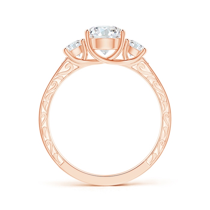 6.4mm GHVS Vintage Style Diamond Three Stone Trellis Engagement Ring in Rose Gold side-1