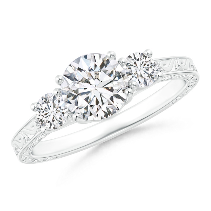 6.4mm HSI2 Vintage Style Diamond Three Stone Trellis Engagement Ring in P950 Platinum 
