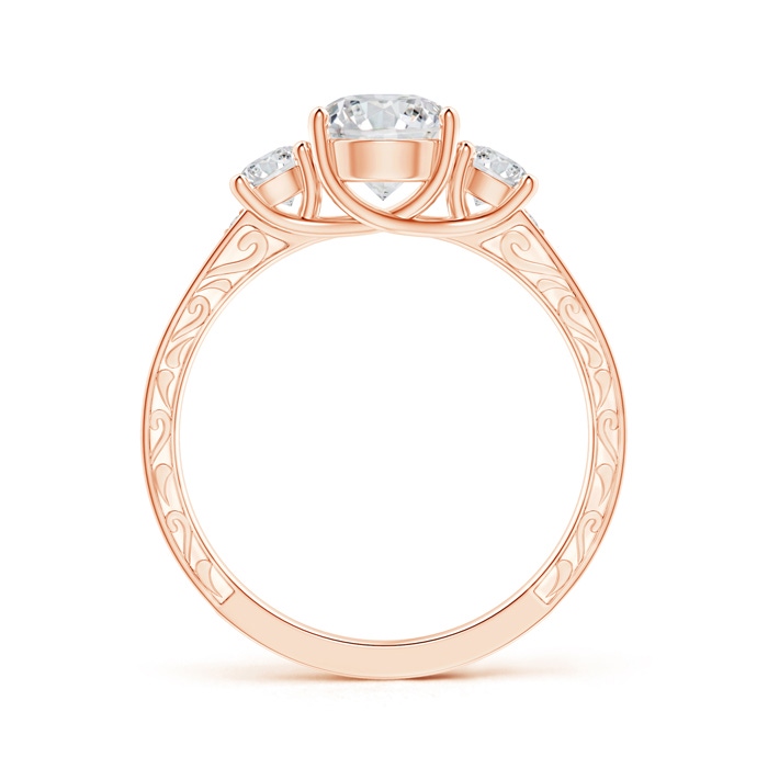 6.4mm HSI2 Vintage Style Diamond Three Stone Trellis Engagement Ring in Rose Gold side-1