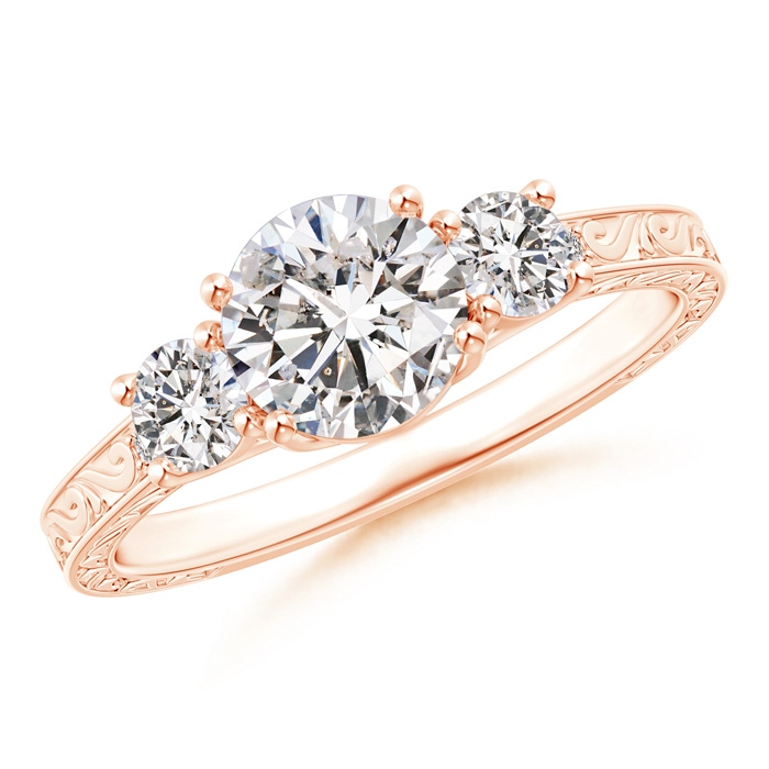 6.4mm II1 Vintage Style Diamond Three Stone Trellis Engagement Ring in Rose Gold 