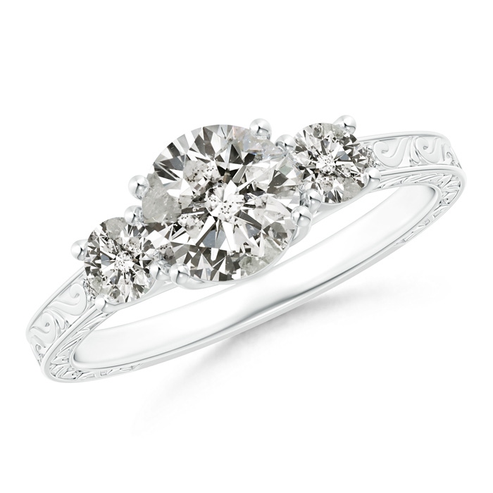 6.4mm JI2 Vintage Style Diamond Three Stone Trellis Engagement Ring in White Gold 