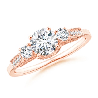 5.6mm GHVS Vintage Inspired Diamond Three Stone Engagement Ring in 18K Rose Gold