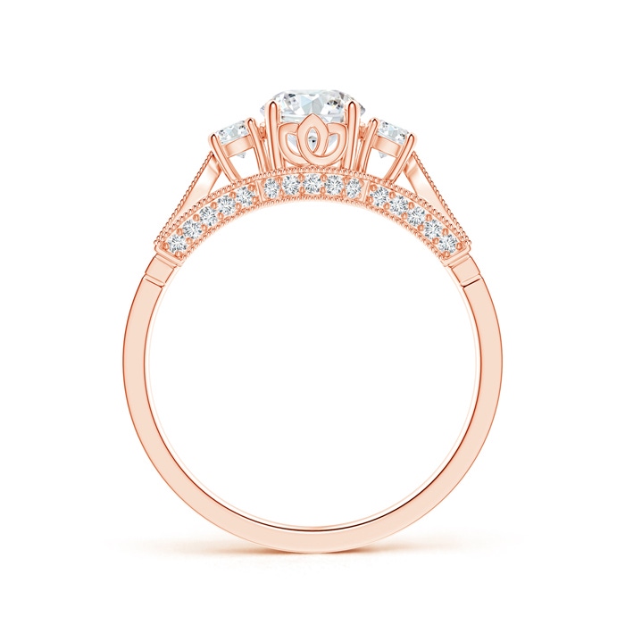 5.6mm GHVS Vintage Inspired Diamond Three Stone Engagement Ring in 18K Rose Gold side-1