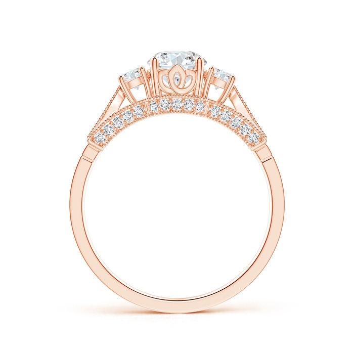 5.6mm GHVS Vintage Inspired Diamond Three Stone Engagement Ring in Rose Gold side-1
