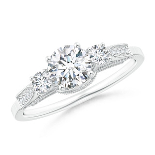 5.6mm GHVS Vintage Inspired Diamond Three Stone Engagement Ring in White Gold