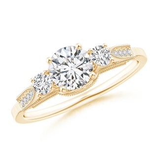 5.6mm HSI2 Vintage Inspired Diamond Three Stone Engagement Ring in Yellow Gold