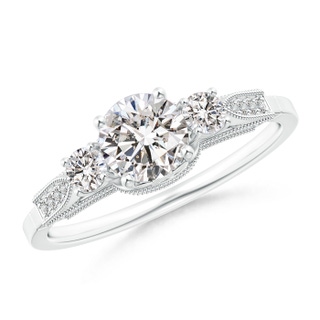 5.6mm II1 Vintage Inspired Diamond Three Stone Engagement Ring in White Gold