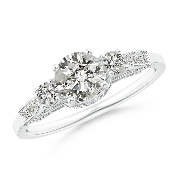 5.6mm JI2 Vintage Inspired Diamond Three Stone Engagement Ring in White Gold 