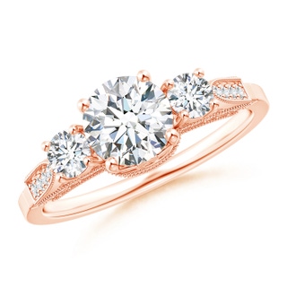 6.3mm GHVS Vintage Inspired Diamond Three Stone Engagement Ring in 18K Rose Gold