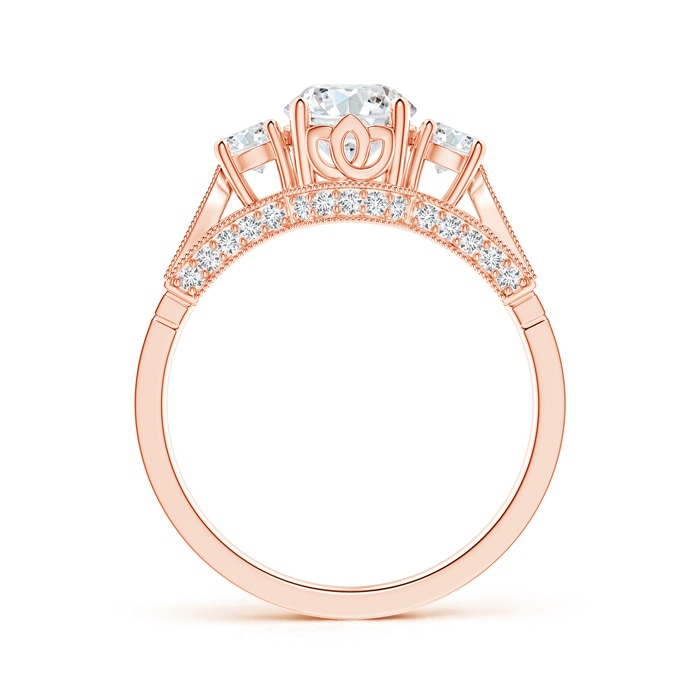 6.3mm GHVS Vintage Inspired Diamond Three Stone Engagement Ring in 18K Rose Gold side-1