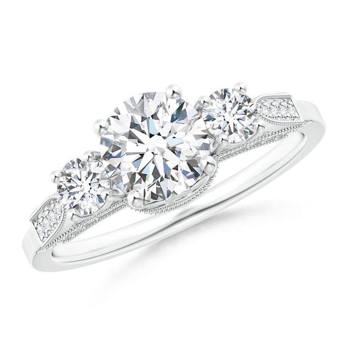 6.3mm GHVS Vintage Inspired Diamond Three Stone Engagement Ring in P950 Platinum 