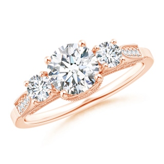 6.3mm GHVS Vintage Inspired Diamond Three Stone Engagement Ring in Rose Gold