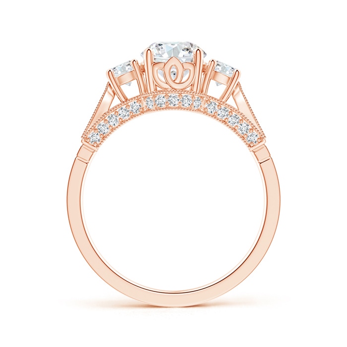 6.3mm GHVS Vintage Inspired Diamond Three Stone Engagement Ring in Rose Gold side-1