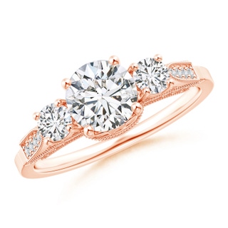 6.3mm HSI2 Vintage Inspired Diamond Three Stone Engagement Ring in 18K Rose Gold