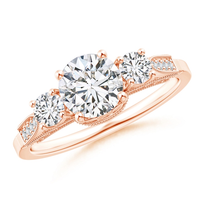 6.3mm HSI2 Vintage Inspired Diamond Three Stone Engagement Ring in Rose Gold 