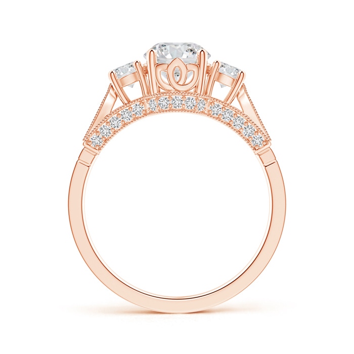 6.3mm HSI2 Vintage Inspired Diamond Three Stone Engagement Ring in Rose Gold side-1