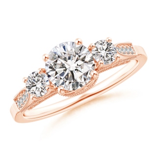 6.3mm II1 Vintage Inspired Diamond Three Stone Engagement Ring in Rose Gold