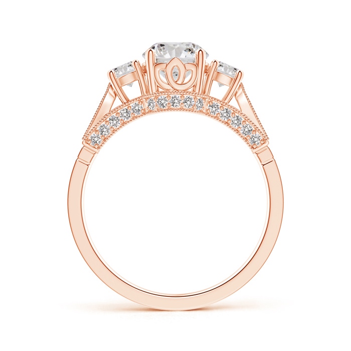 6.3mm II1 Vintage Inspired Diamond Three Stone Engagement Ring in Rose Gold side-1