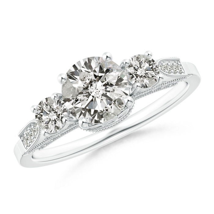 6.3mm JI2 Vintage Inspired Diamond Three Stone Engagement Ring in White Gold 