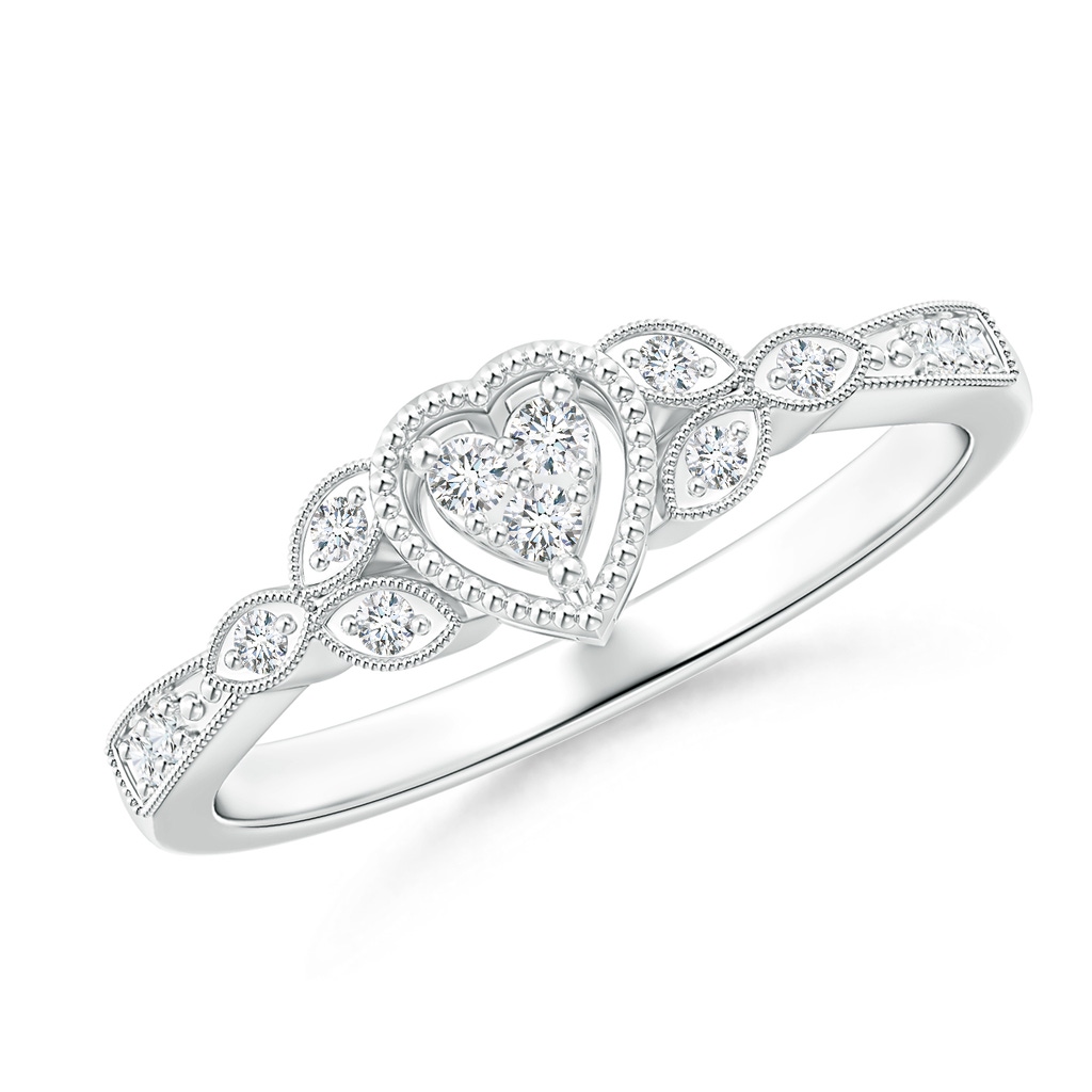 1.5mm GVS2 Milgrain Petal Diamond Composite Heart Promise Ring in 18K White Gold