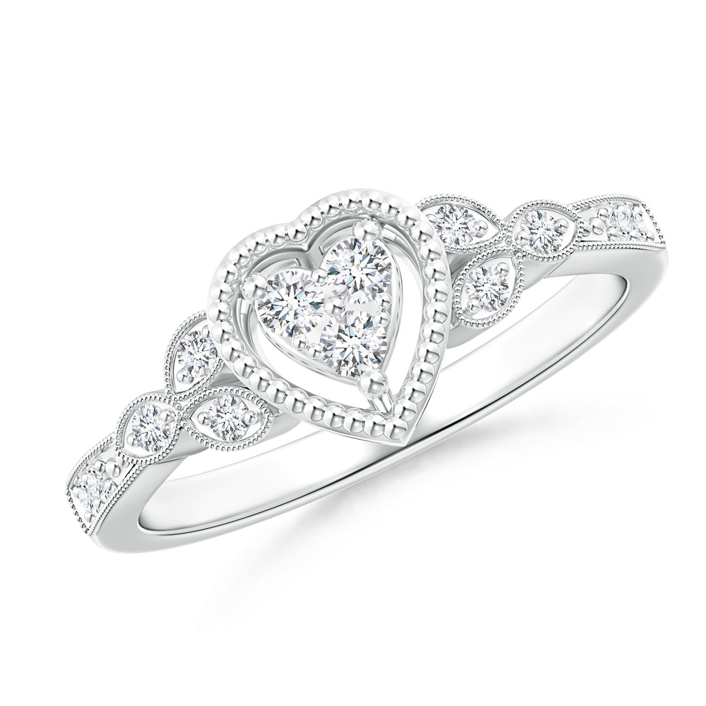 2mm GVS2 Milgrain Petal Diamond Composite Heart Promise Ring in 18K White Gold
