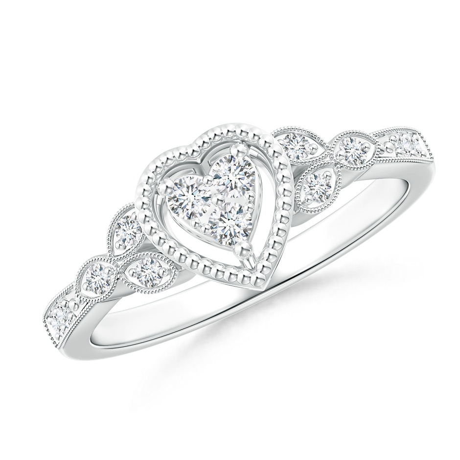2mm GVS2 Milgrain Petal Diamond Composite Heart Promise Ring in 18K White Gold 