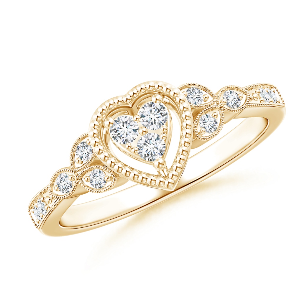 2mm GVS2 Milgrain Petal Diamond Composite Heart Promise Ring in Yellow Gold